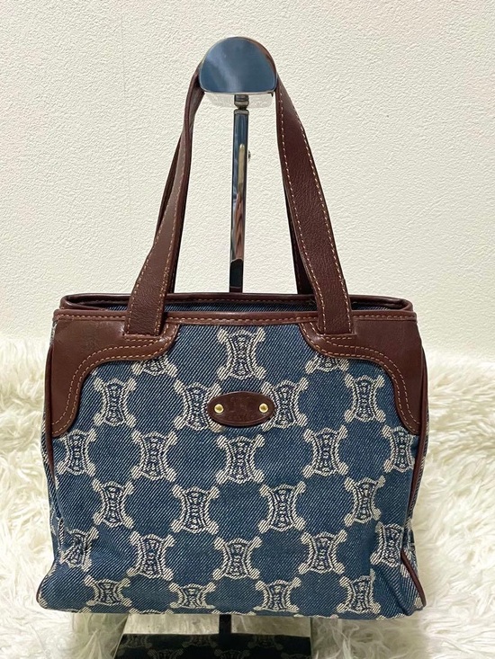 Celine Handbags - Celine blue denim macadam canvas small tote bag